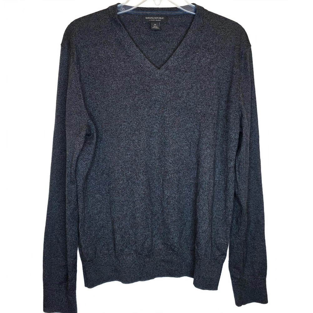 Banana Republic Men's V-Neck Sweater Dark Grey Silk Cashmere Luxury Blend Size M
