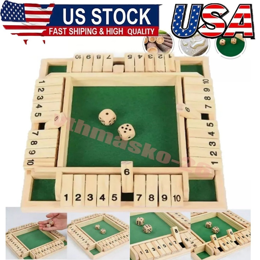 Wooden Dice Board Game Shut The Box for 4 Players Flaps & Dices Game Parent-chi*