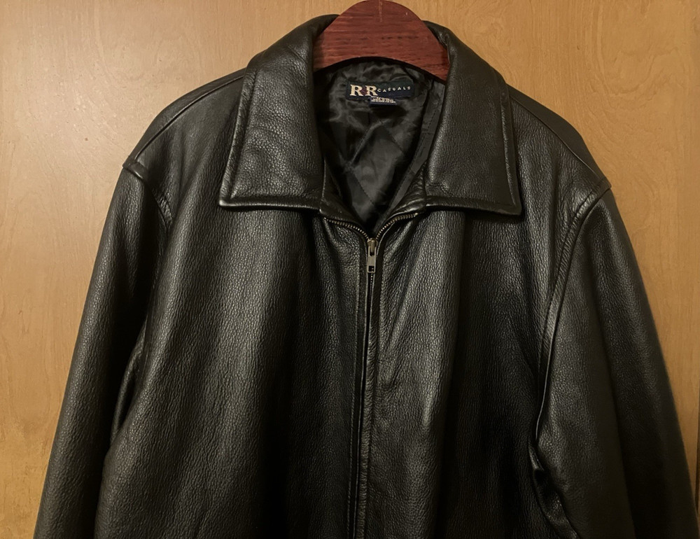 R&R Casuals Men's Black Lined Genuine Leather Coat Jacket Size Large