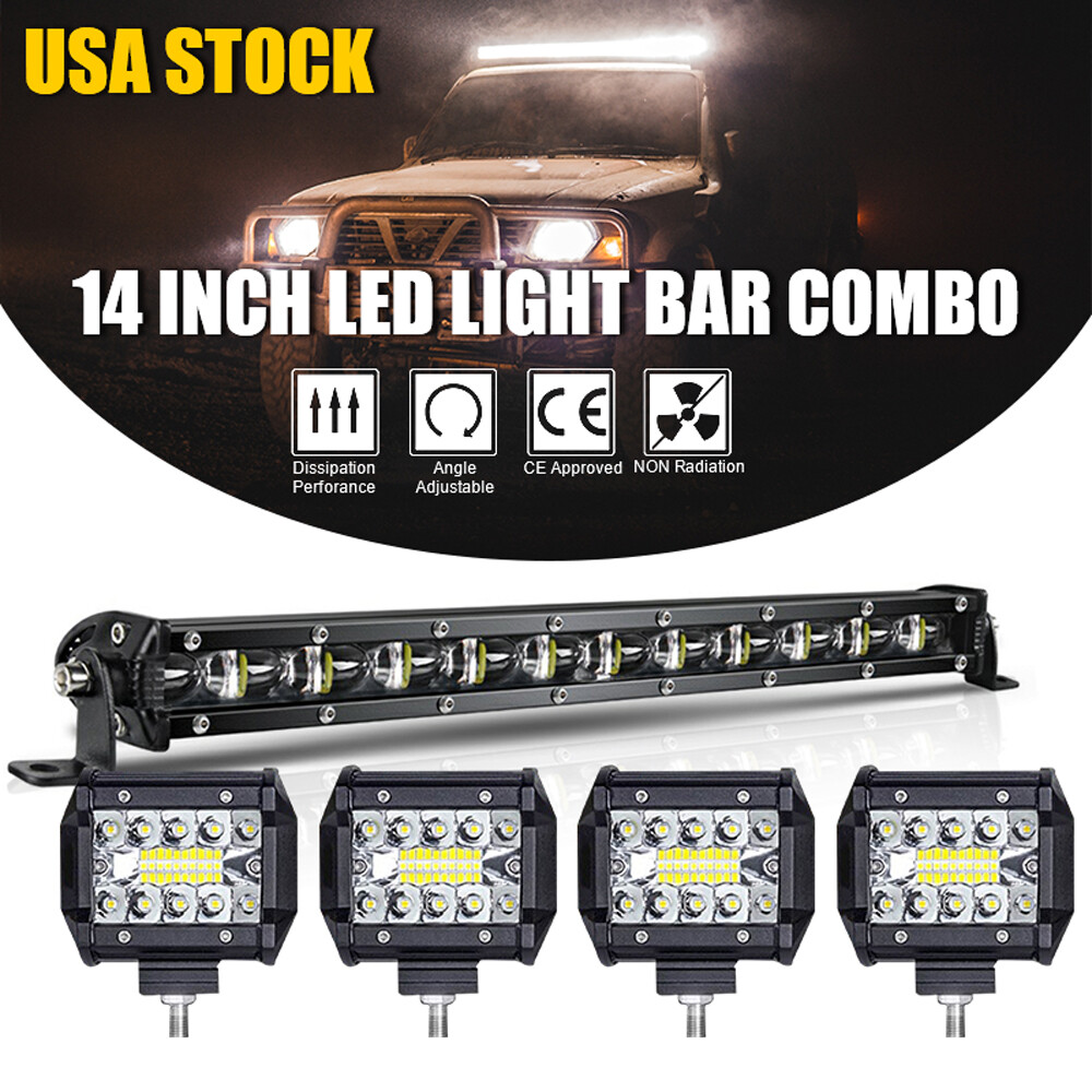14 inch 120W LED Light Bar Combo Spot Flood ATV Truck Offroad +4x  4