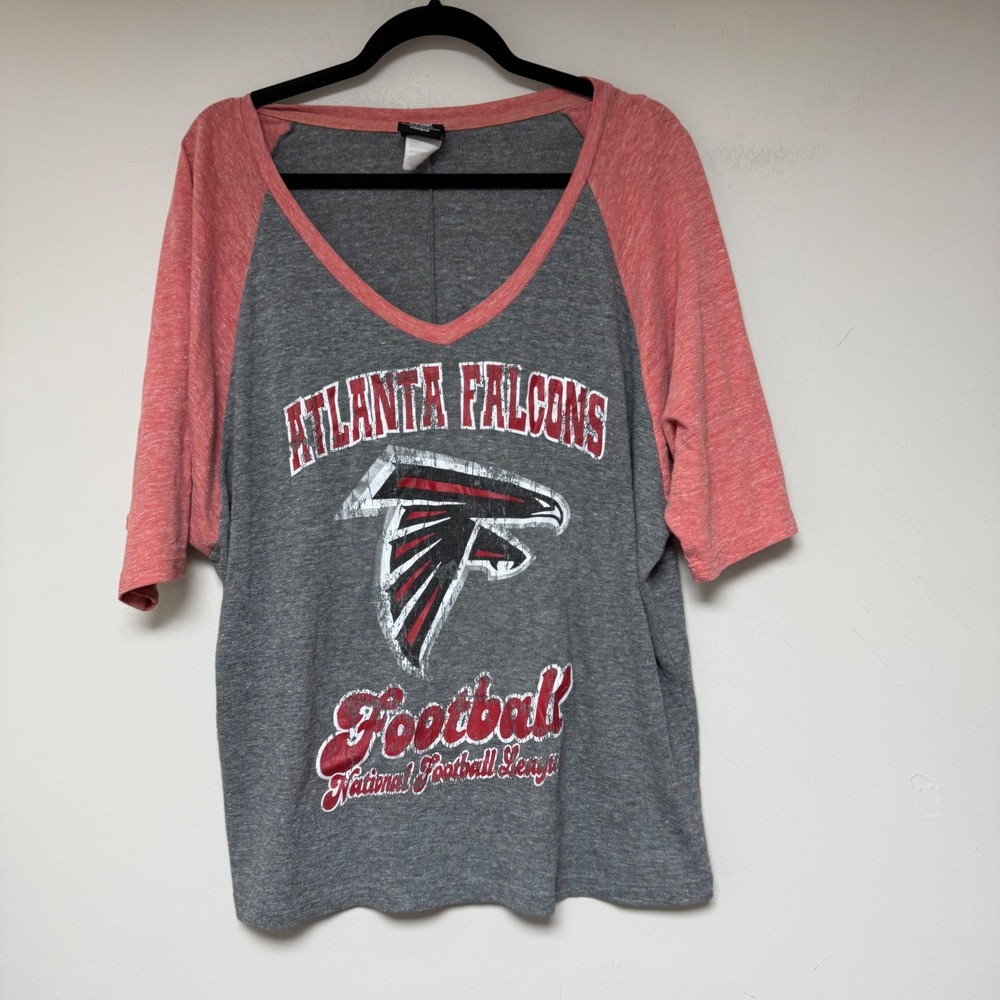 Atlanta Falcons Football NFL Team Apparel Womens Raglan V-Neck T-Shirt Size L