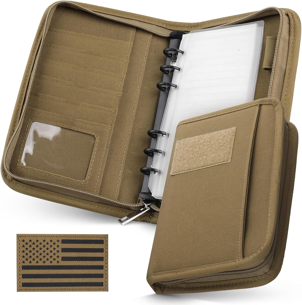 Tactical Notebook Padfolio Ring Binder - Refillable 6-Ring A6 Binder, Zip Hardco