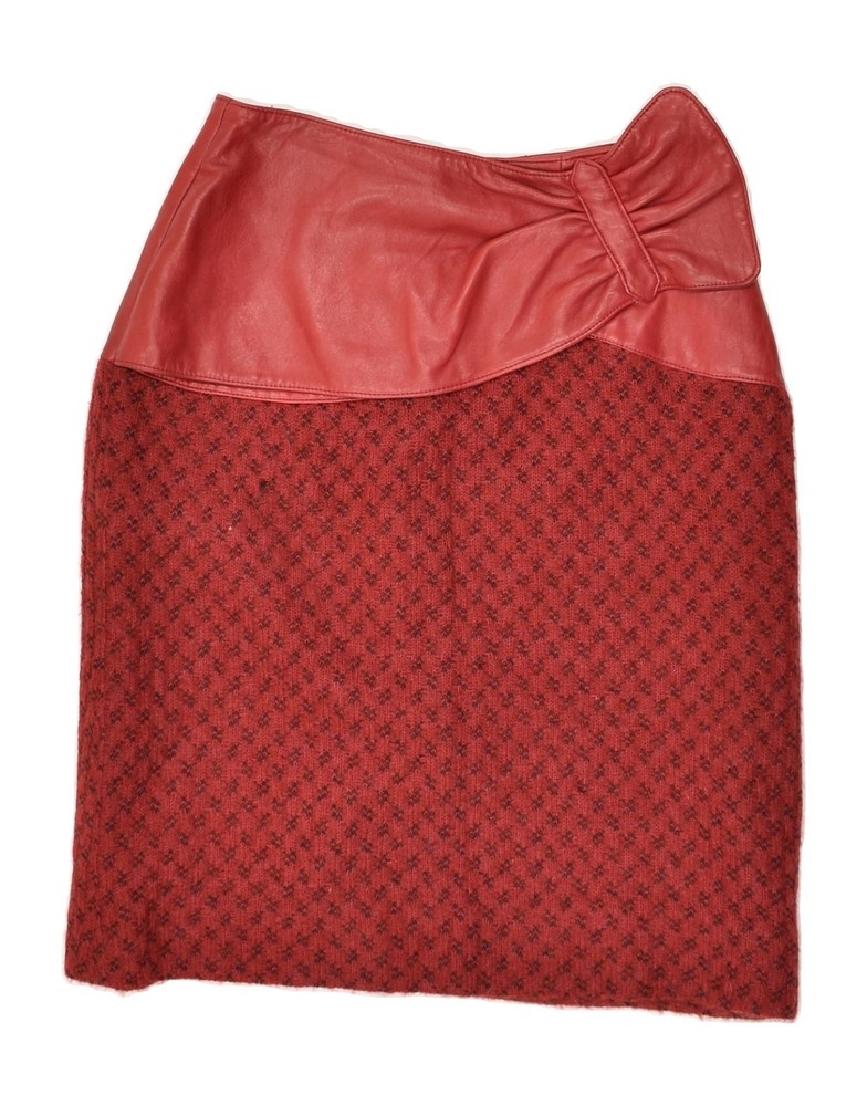 Vintage Abstract Print Pencil Skirt Burgundy Womens Size IT 44 Medium W26-image