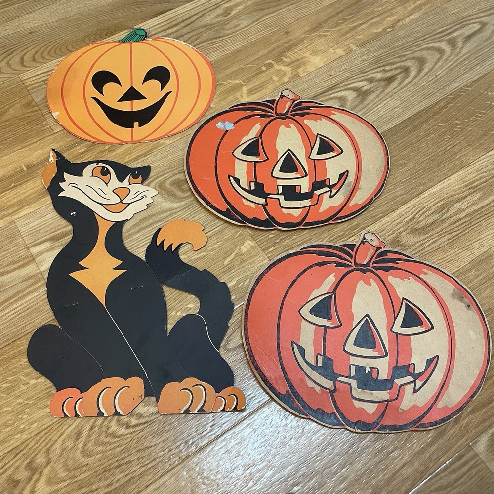 Vintage Lot Of Halloween Decorations Beistle Merri-lei Corp Die Cut Cat Pumpkin