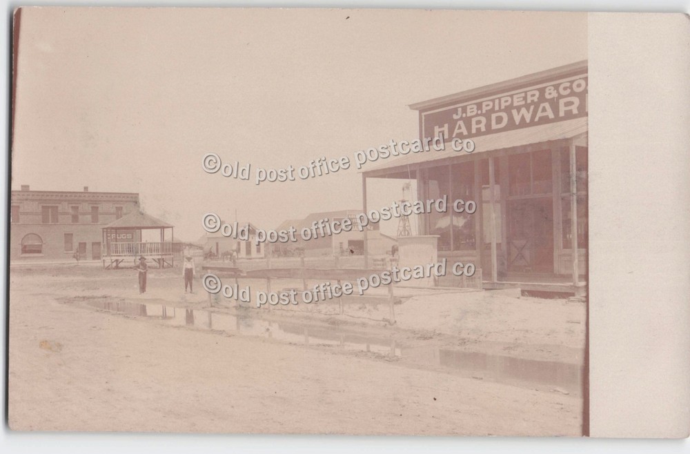 Deerfield, Kansas-Street Scene-Stores-Harness Shop-Livery-RPPC Photo Postcard