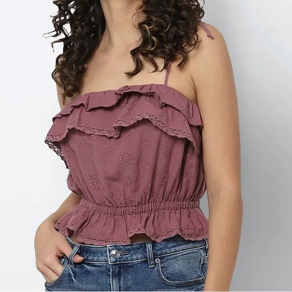 American Eagle Floral Ruffled Tie Top Size Medium NWT