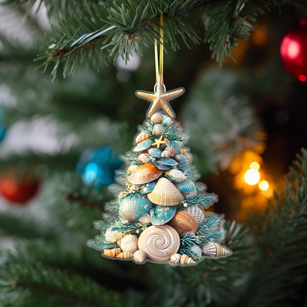 Personalized Coastal Christmas Ornament  Seashells Christmas Tree Ornament  Cust