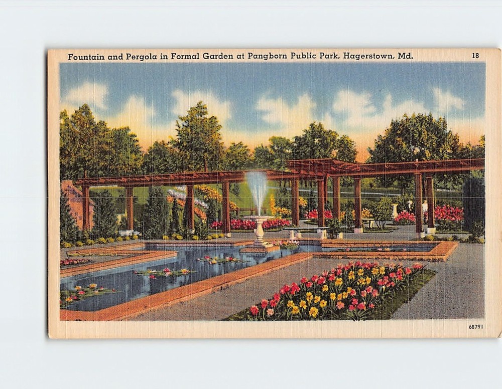 Postcard Fountain & Pergola Pangborn Public Park Hagerstown Maryland USA
