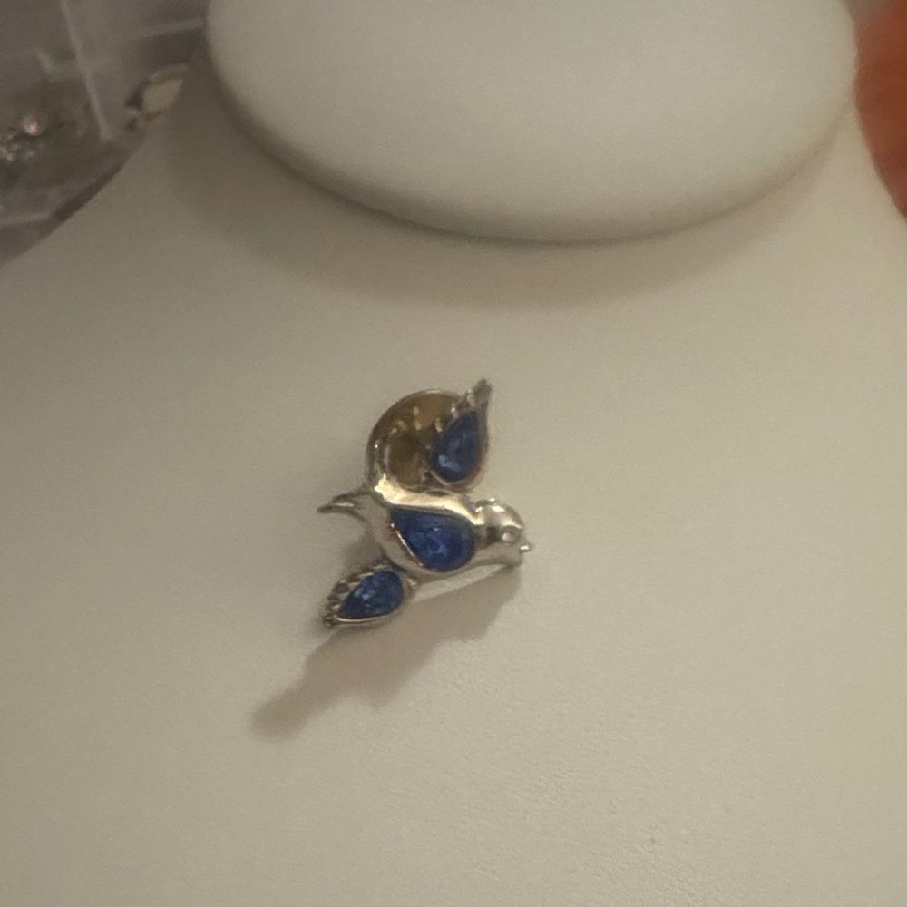 Silver-Tone Bird Pin with Blue Stone Accents