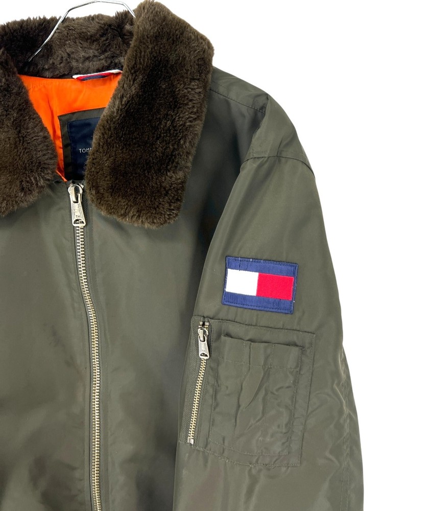 TOMMY HILFIGER Men Fur Neck Bomber Jacket Coat Size XL