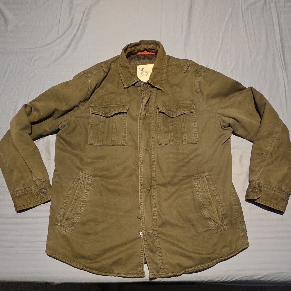 American Eagle Outfitters Olive Military Jacket XL Full Zip Button Pockets