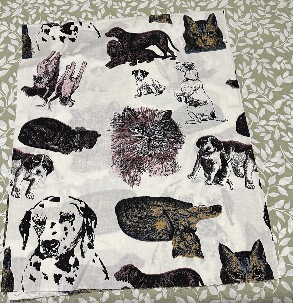 Vintage Cats and Dogs Cotton Fabric 44”x 1.5 Yards