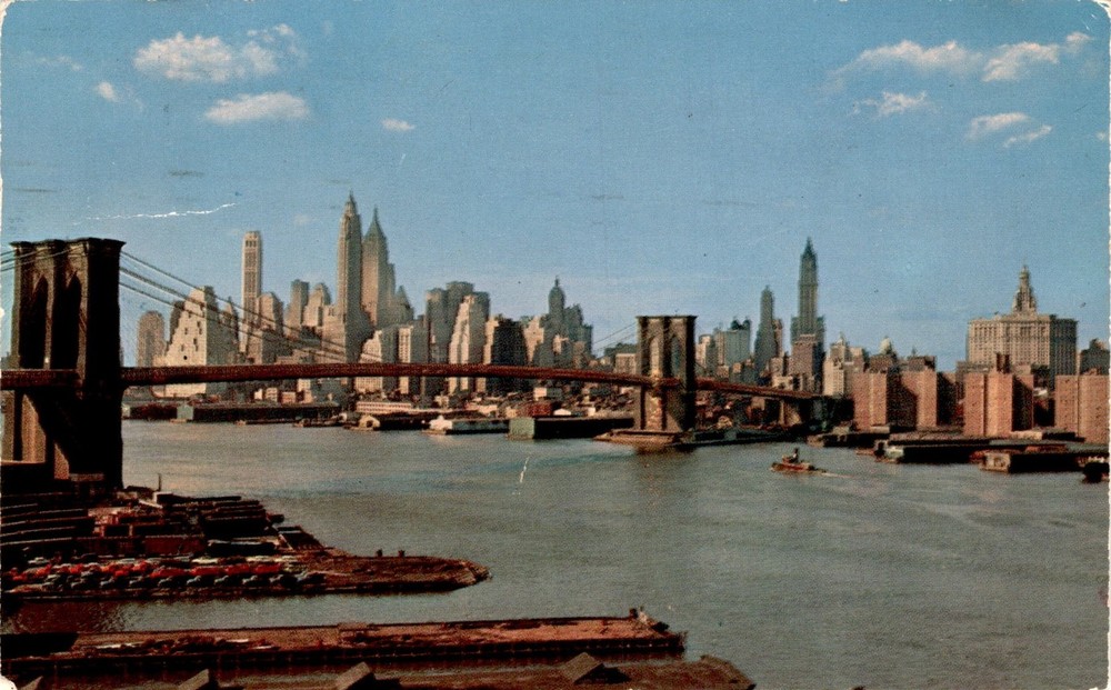 Manhattan, Park Row, New York City, Brooklyn Bridge, Boston, Postcard