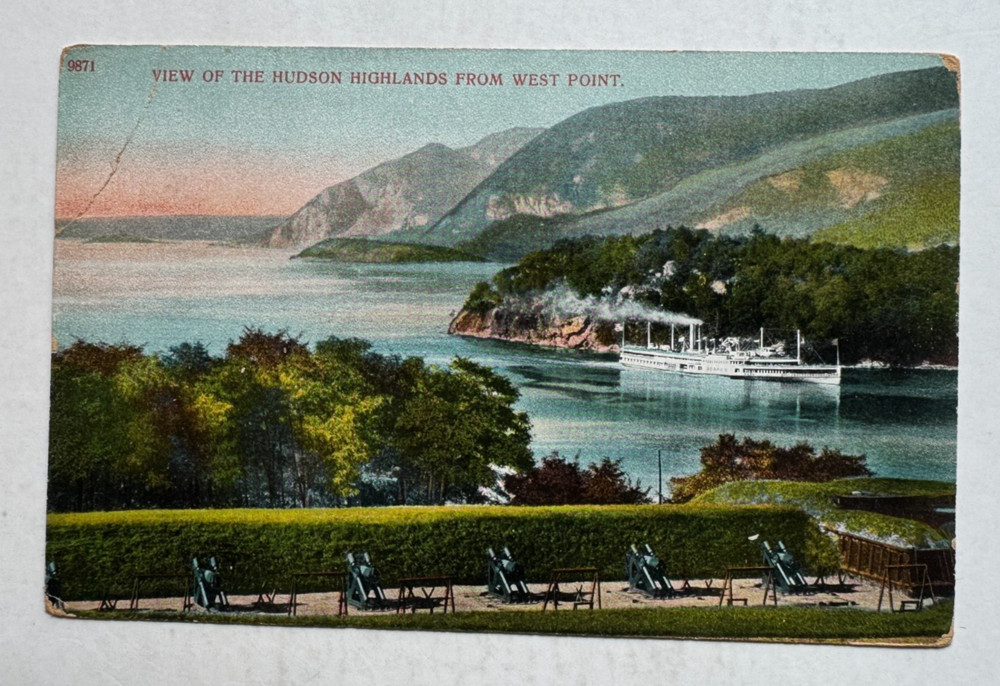 ca 1900s NY Postcard West Point New York View of Hudson Highlands steamship ship