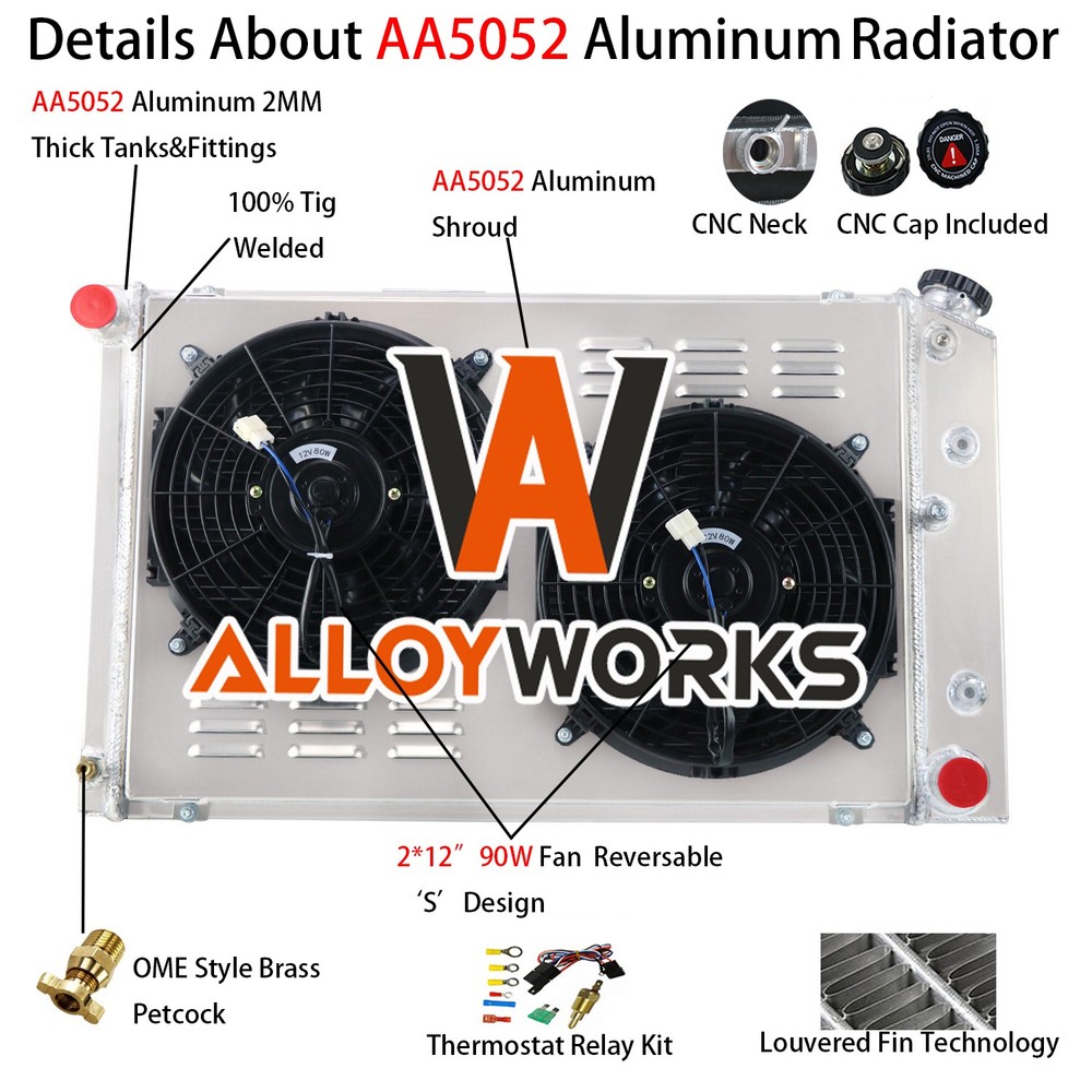 4 Row Radiator Shroud Fan For 1970-1981 75 Chevy Camaro/78-87 Monte Carlo G-Body