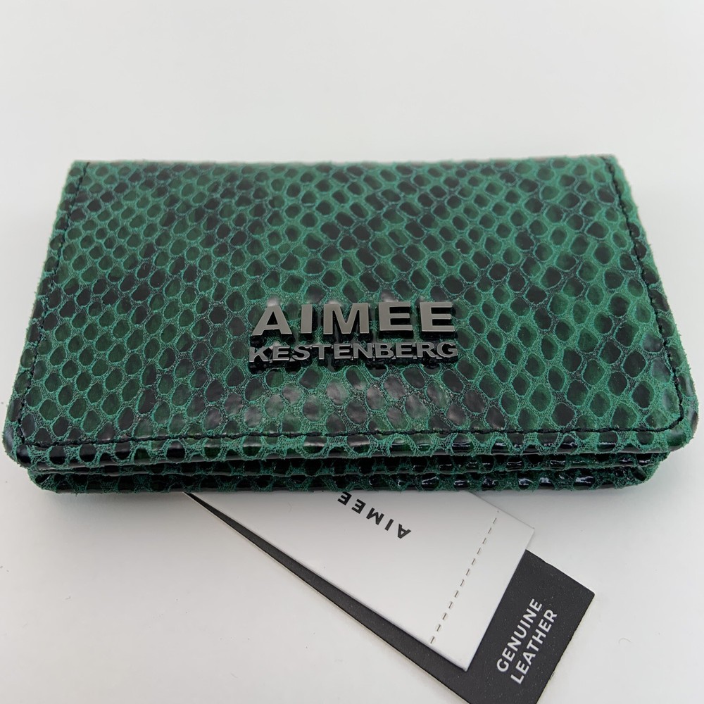 Aimee Kestenberg Sammy CC Bifold in Emerald Snake Color.  Leather Card Wallet