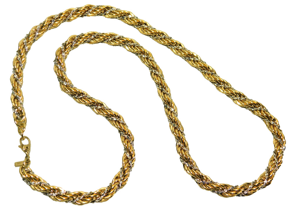 Vintage Monet Gold and Silver Two Tone Thick Twisted Rope Chain 20