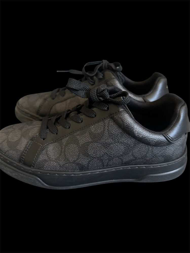 Coach Men’s Black Logo Signature Low-Top Lace-Up Sneakers Rubber Sole