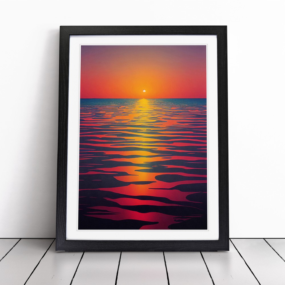 An Intriguing Ocean Sunset Wall Art Print Framed Canvas Picture Poster Decor