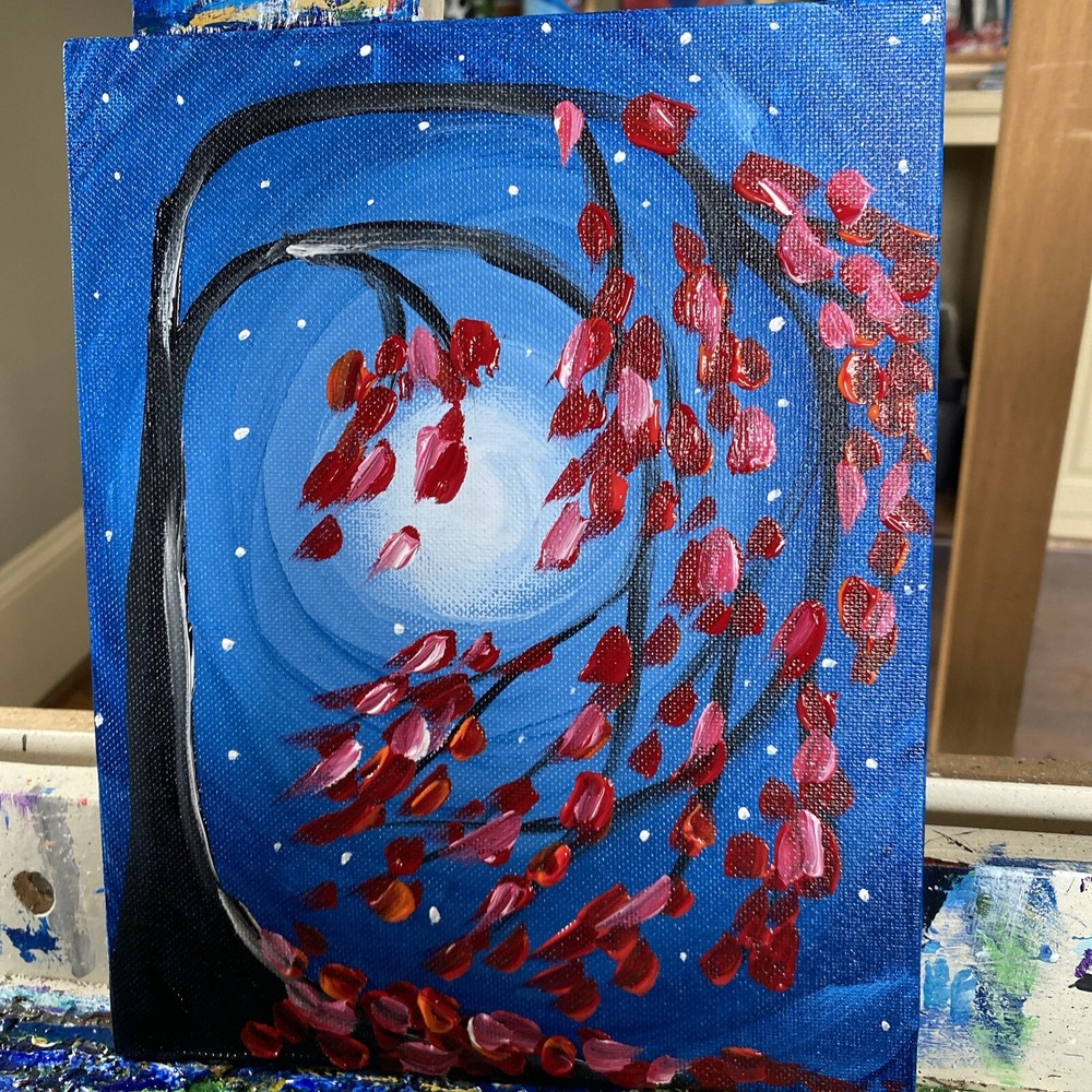 paintings on canvas original 8/10, Small,gift, Abstract Trees,forest-image