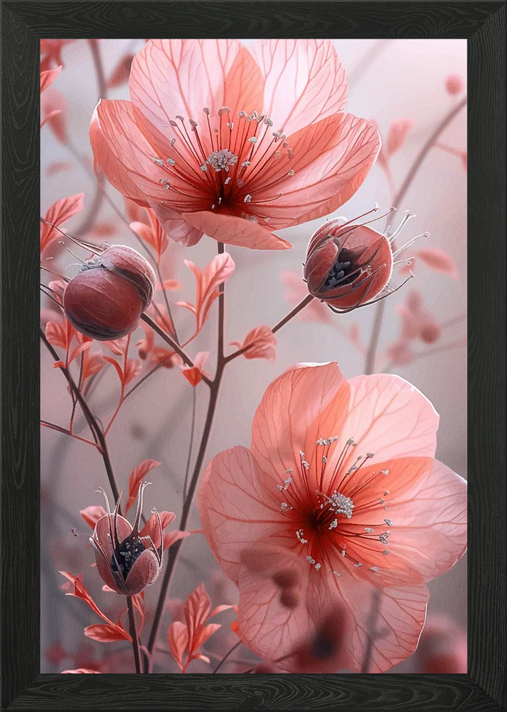 Watercolor Flower Pink Framed Wall Art Poster Canvas Print Picture