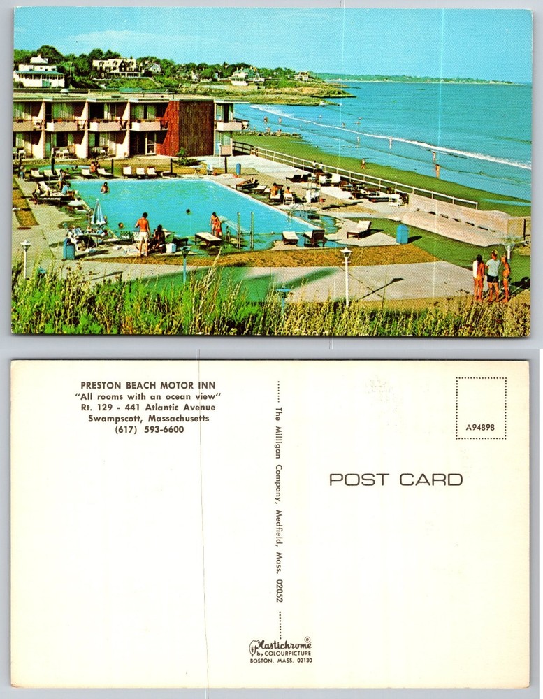Preston Beach Motor Inn Postcard Swampscott Massachusetts MA Plastichrome