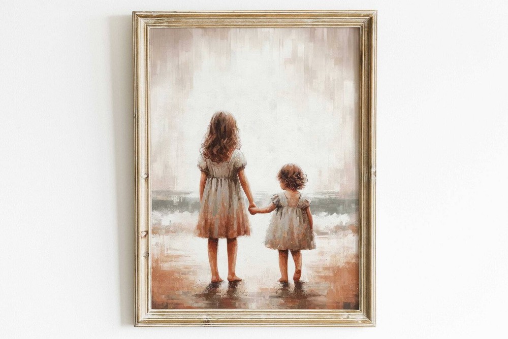 Vintage Sister Painting Sister Print Sister Wall Art Sisterhood Art Shared