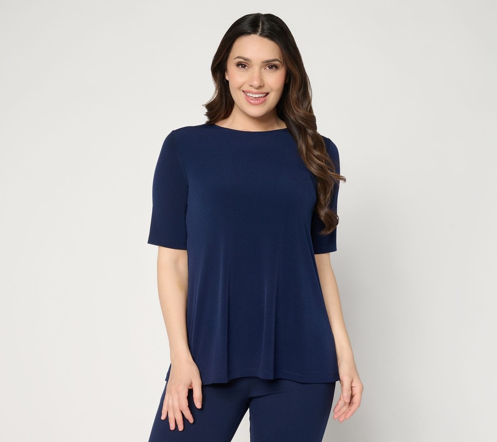 Susan Graver Women's Top Sz L Essentials Liquid Knit A-Line Blue A682069