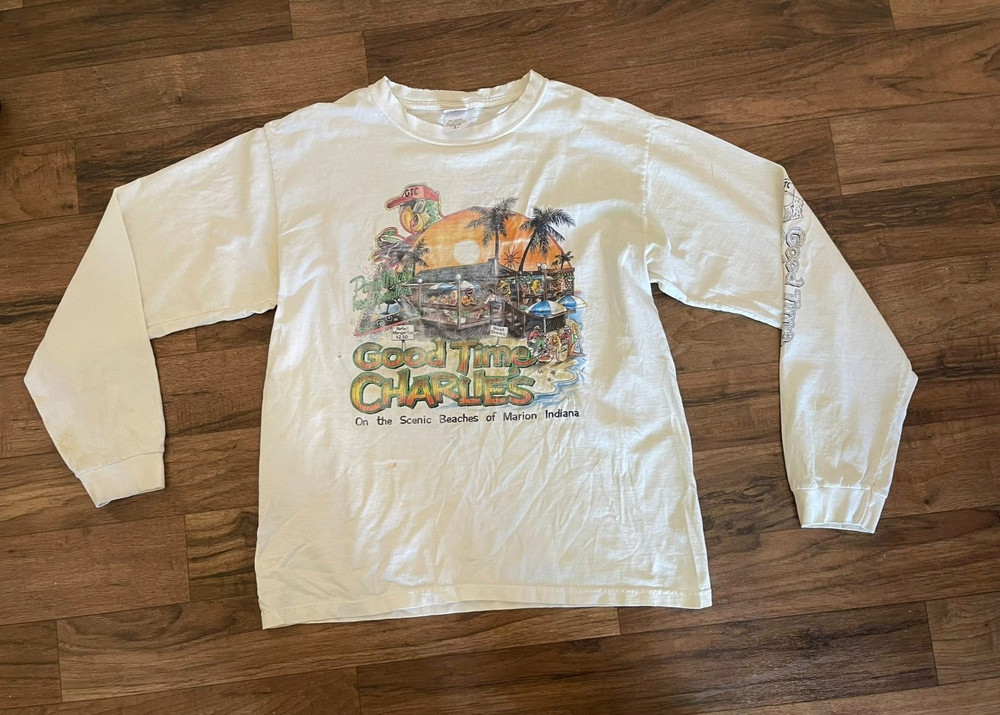 Vintage Beach Vibes Marion  Sleeve T Shirt Anvil off White Size Men L