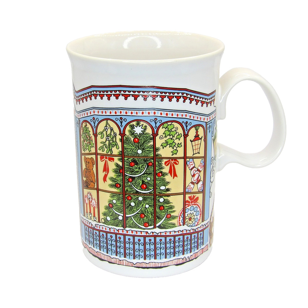Dunoon Fine Bone China Mug Christmas Storefront Design by Artist Sue Scullard.