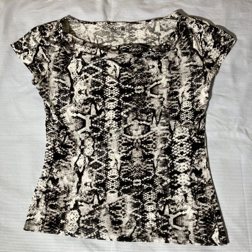 Apt 9 Women Knit Rayon Black White Jersey Top Cowl Neck Cap Sleeves Machine Wash