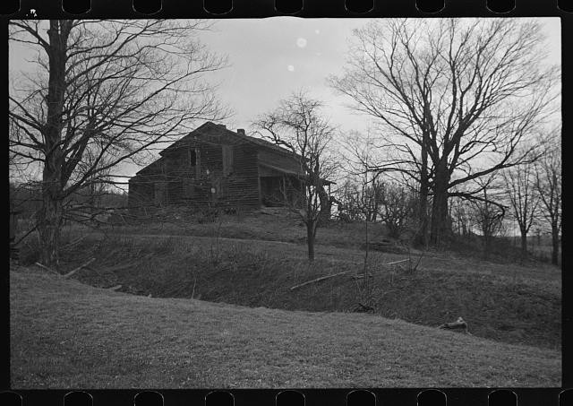 Photo:1930s Rural Farmhouse Cabin Woodland Landscape Black and White Photo