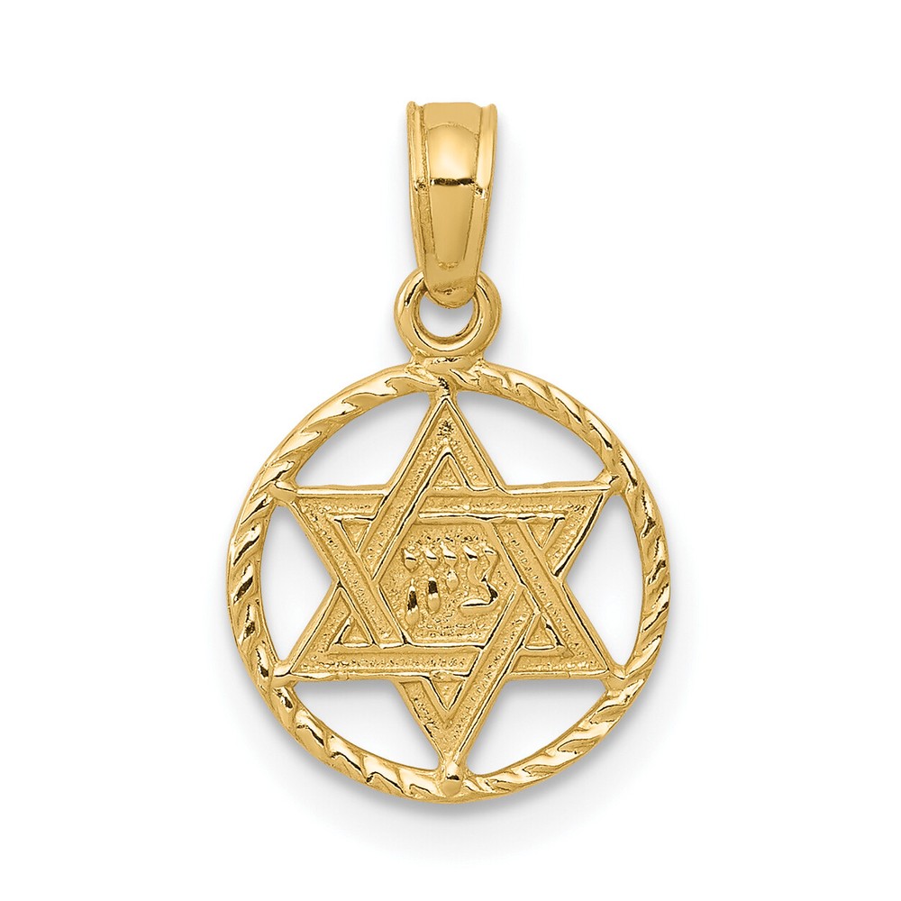 Avariah Solid 14K Yellow Gold Star of David in Circle Frame Pendant - 18mm