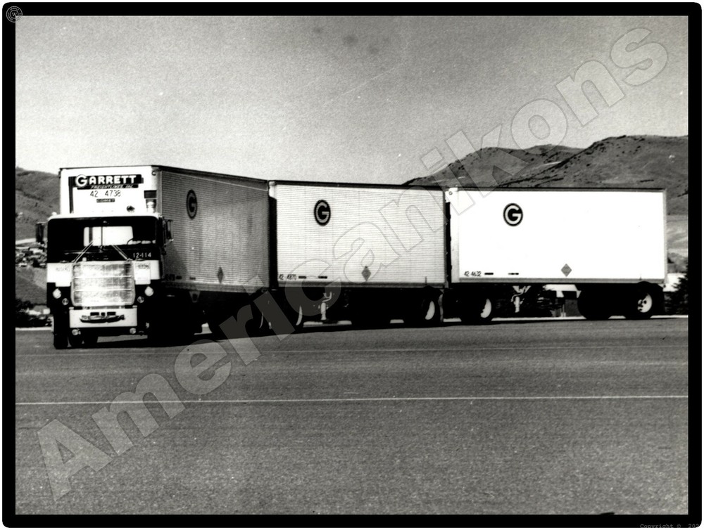 Mack Truck New Metal Sign: Garrett Freight Lines Triple Trailer Rig Pictured