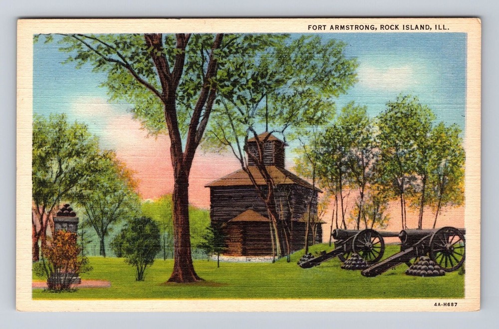 Rock Island IL- Illinois, Fort Armstrong, Antique, Vintage Souvenir Postcard