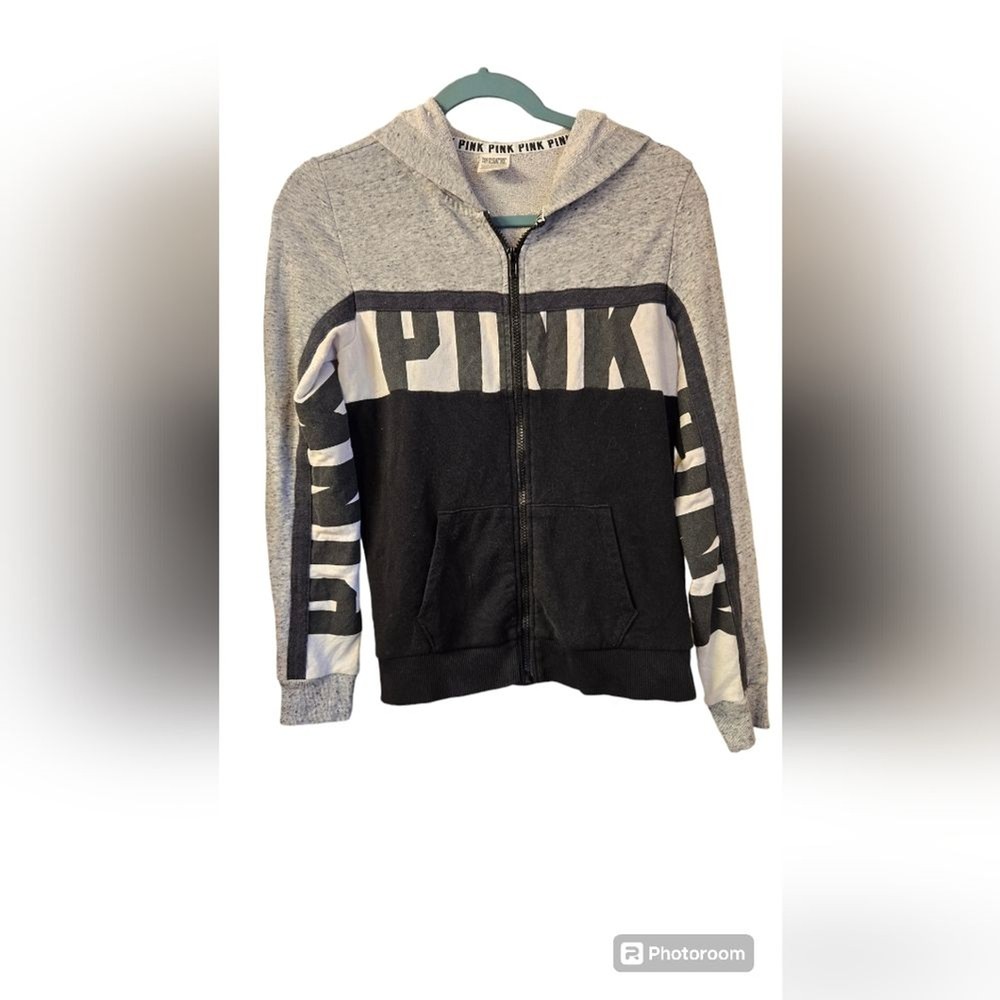 Victoria's Secret PINK Hoodie Full Zip Black White Gray Women's XS