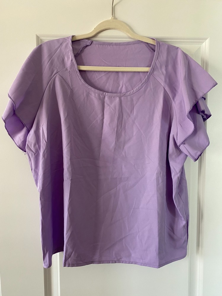 Women's round neck shot ruffle sleeve blouse top size XXL