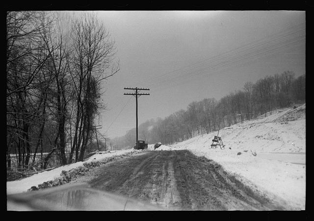 Photo:1930s Snowy Rural Road Winter Landscape Telephone Pole