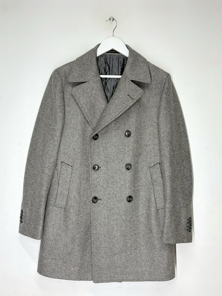 Tagliatore C-Stephan Italian Wool Blend Double-Breasted Coat Grey Herringbone 46