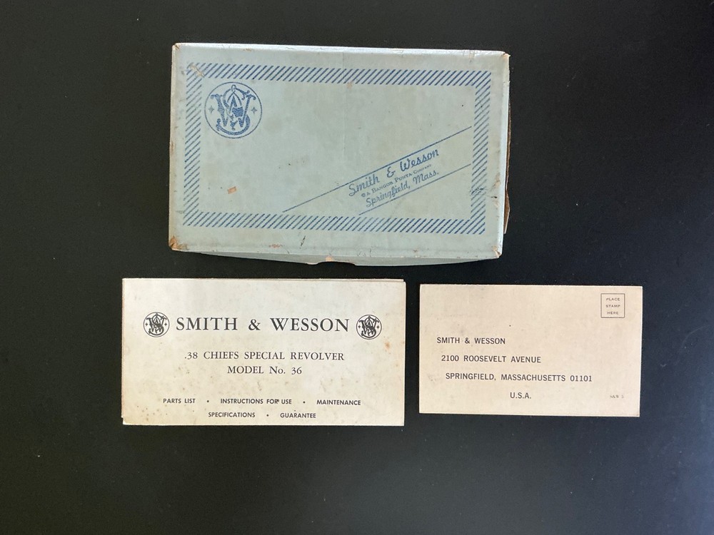 Smith & Wesson Model 36 Chiefs Special .38 Revolver Nickel Box & instructions