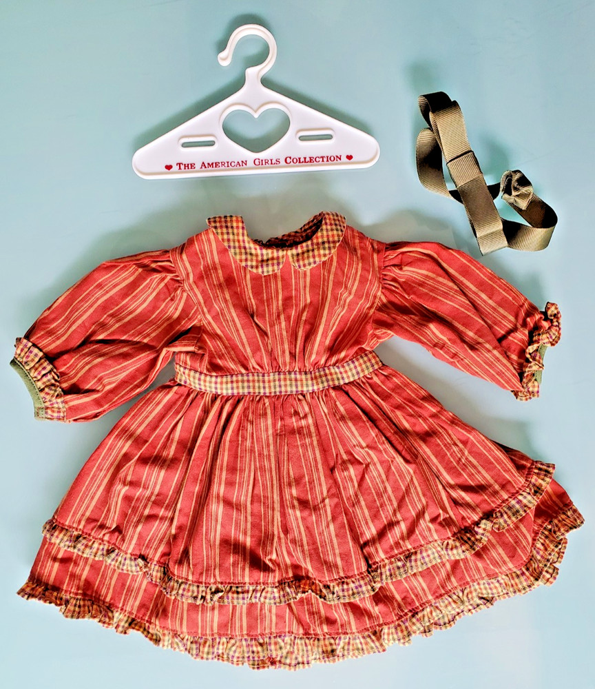 Pleasant Company American Girl Addy Walker Striped Dress Hair Bow Outfit Retired