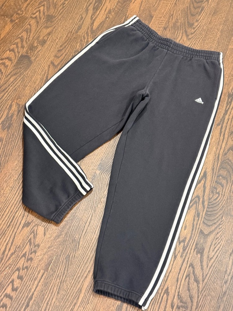 Adidas Men's Black and White Stripes Fleece Sweatpants Size L