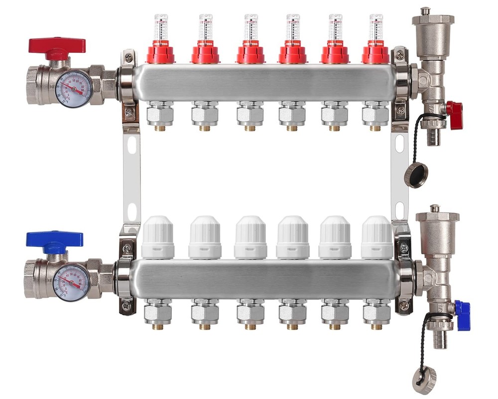 6-Branch Radiant Heat Manifold,Stainless Steel PEX Manifold with Compatible O...