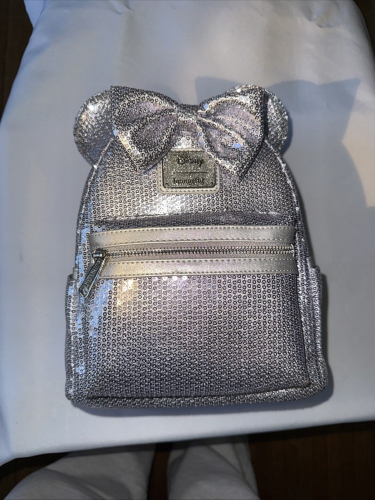 Disney Loungefly Minnie Mouse Platinum Sequin Mini Backpack