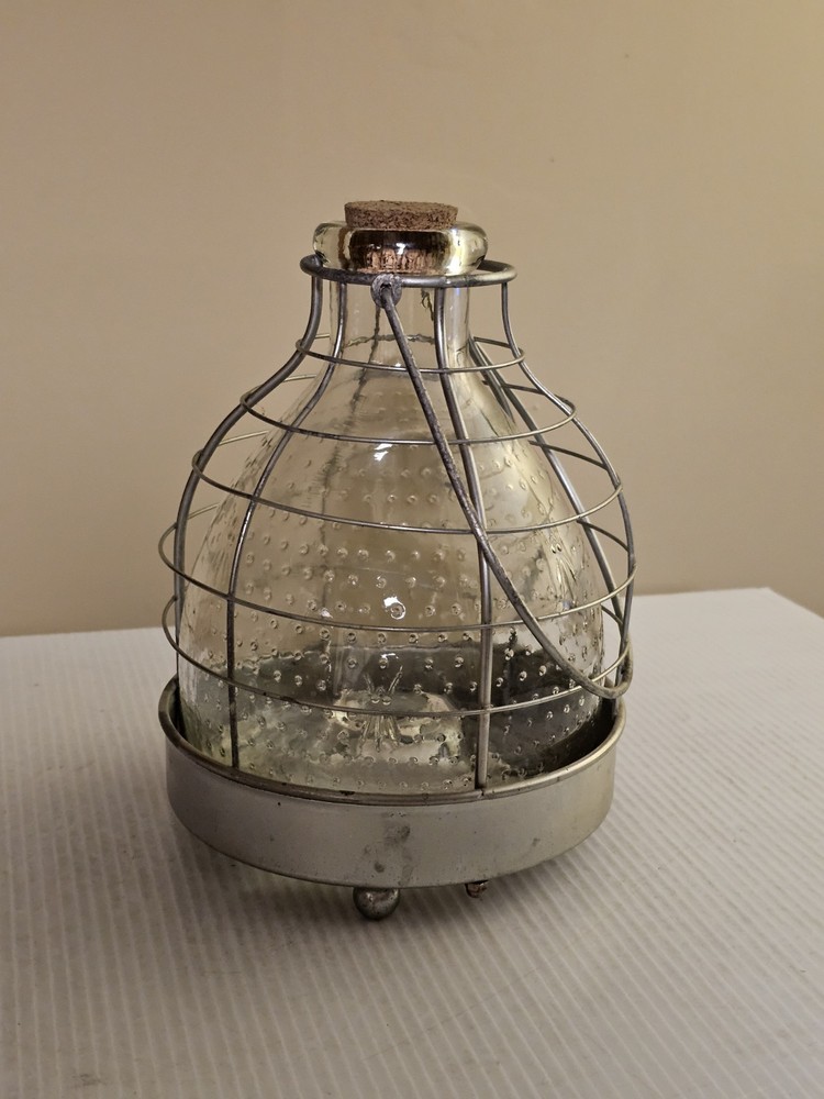 Pebbled Glass Wasp/Fly Insect Trap w/Wire Cage/Handle & Cork Stopper-C PICS-#32.