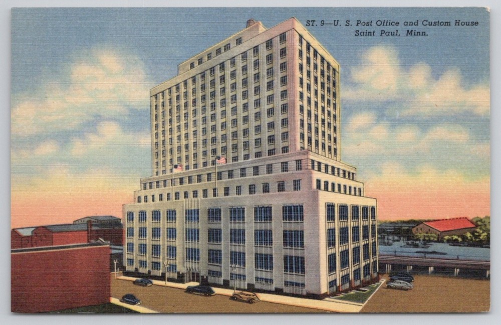 St. Paul, MN US Post Office Custom House Curteich Linen Postcard 1940s
