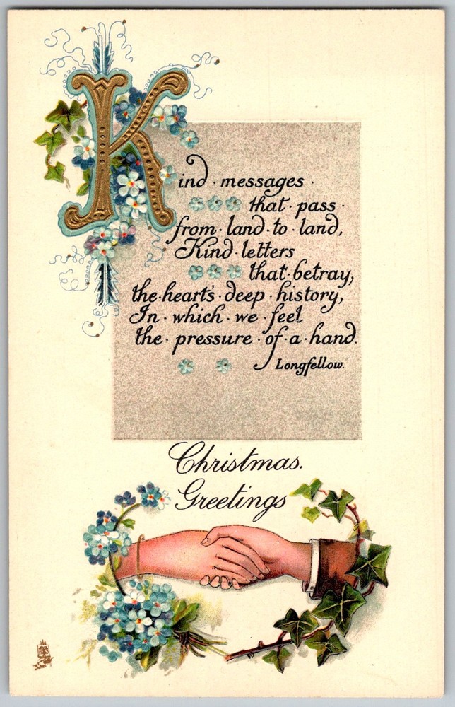 Antique Postcard Christmas Greetings Handshake London, England 1910s