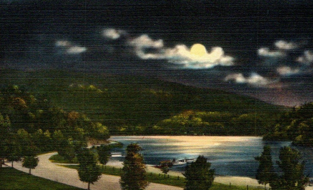Moonlight Over Lake Lure from Lake Lure Inn North Carolina Vintage Postcard