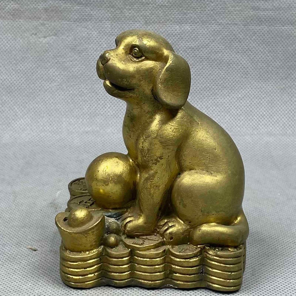 Collectible Chinese Pure Copper Brass Handmade Exquisite Zodiac Dog Statue 91284