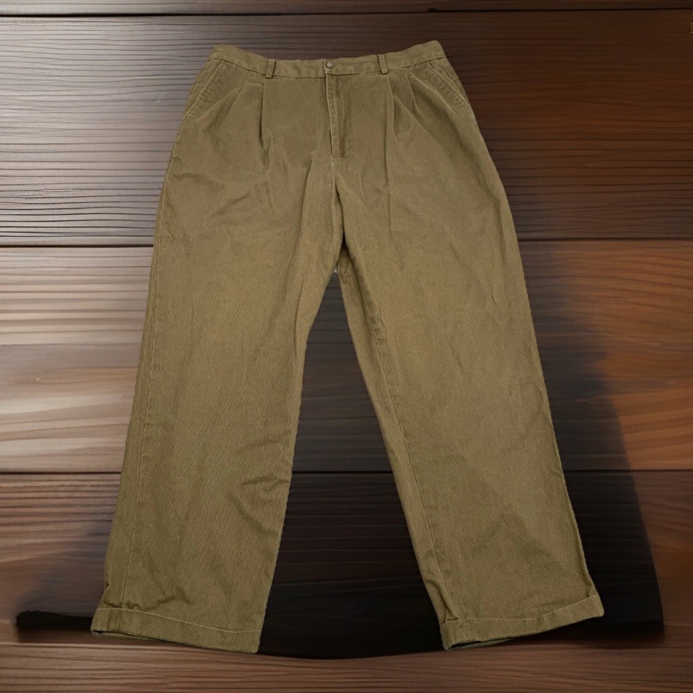 Claiborne Men's Dress Pants Size 34 x 29 Beige Houndstooth Pleated Front Sueded